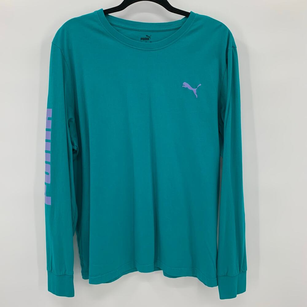 Puma Mens XXL Long Sleeve T-Shirt Teal Purple Logo Spellout 2XL